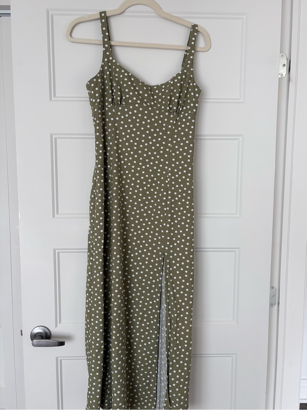 Zara Olive Green and White Polka Dot Dress